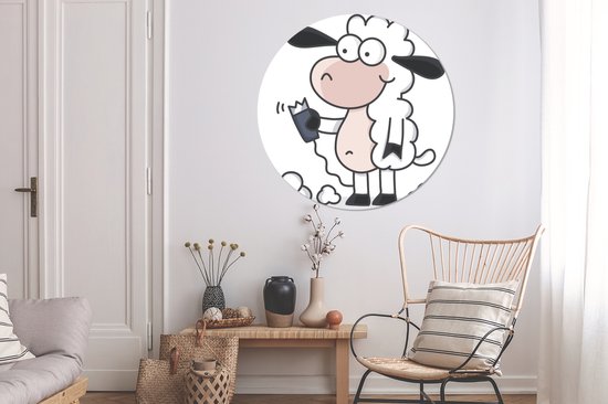 Une illustration d'un mouton avec un rasoir Assiette en plastique cercle mural ⌀ 150 cm XXL / Groot format!