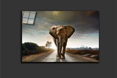 Blackarts - Schilderij - Elephant On The Road Plexiglas Top Kwaliteit Plexiglas - Multicolor - 65 X 100 Cm