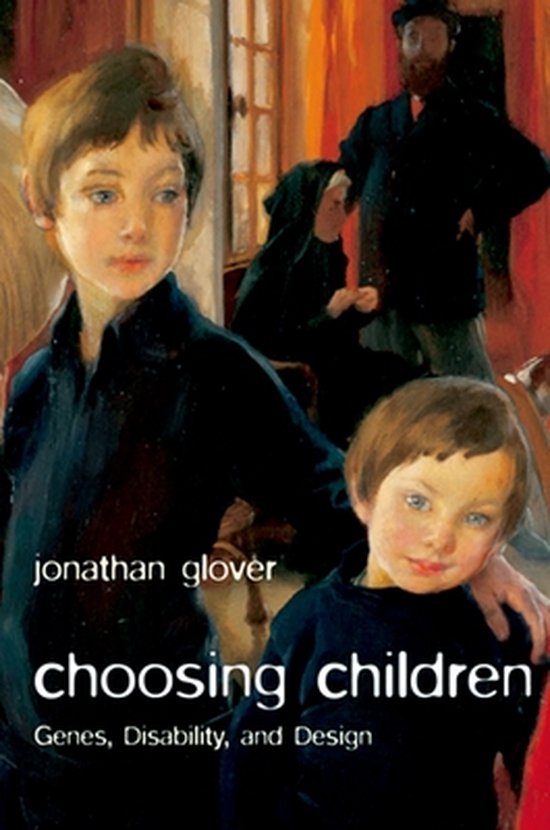De omslag van het boek 'choosing children' met een schilderij van twee jongetjes op de voorgrond en onduidelijke figuren op de achtergrond.