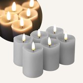 KENN 3D Wax Kaarsen - 6 Stuks - Grijs - Realistische Led Kaarsen - 300 Uur - Rustige Vlam - Warm Wit - Automatische Timer