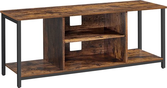 FURNIBELLA-TV-meubel, TV-tafel, TV-plank, lowboard met open vakken, voor woonkamer, entertainmentruimte, voor TV's tot 60 inch, industrieel ontwerp, vintage bruin-zwart LTV060B01