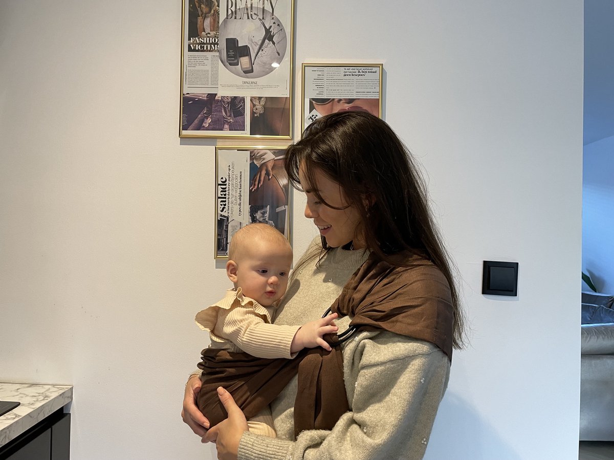 Ringsling Baby Draagdoek Bruin – Draagdoek met Ringen – Verstelbare Babydrager – Draagdoek Baby – foto 2