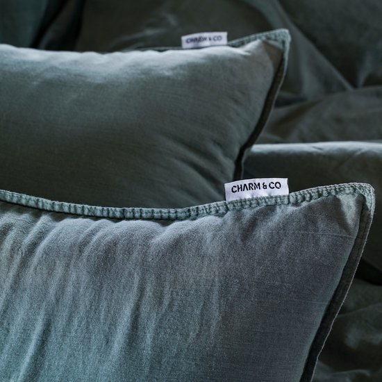 Charm & Co Stone washed - Dekbedovertrek - 100% Zacht Katoen - Eenpersoons - 140 x 200/220 - Groen van Merkloos — afbeelding 5
