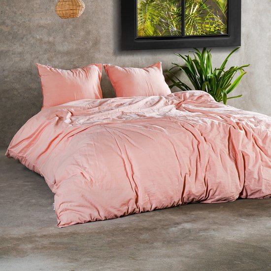 Charm & Co Stone washed - Dekbedovertrek - 100% Zacht Katoen - Lits-jumeaux - 240 x 200/220 - Roze van Merkloos — afbeelding 2