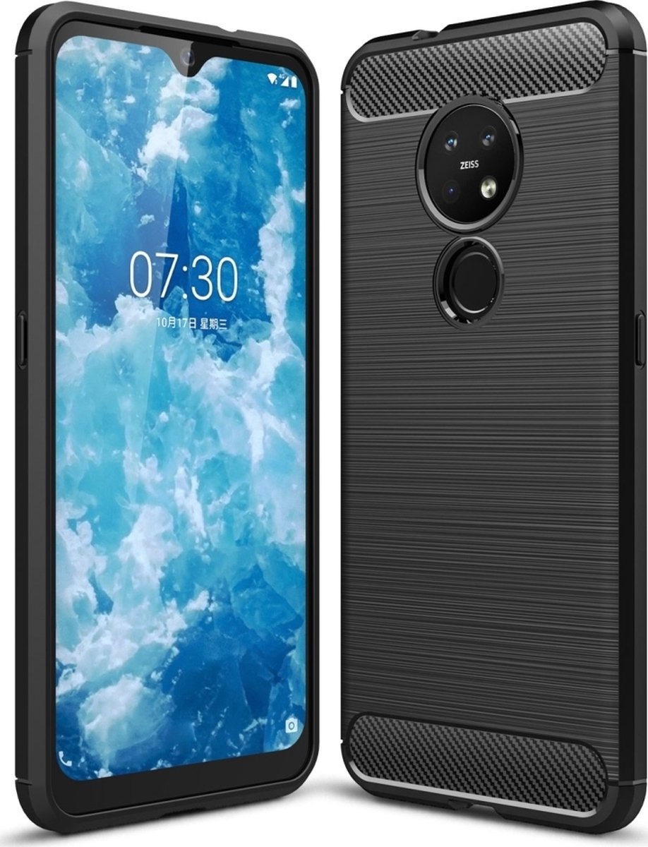 Mobigear Hoesje geschikt voor Nokia 6.2 Telefoonhoesje Flexibel TPU | Mobigear Brushed Slim Backcover | 6.2 Case | Back Cover - Zwart