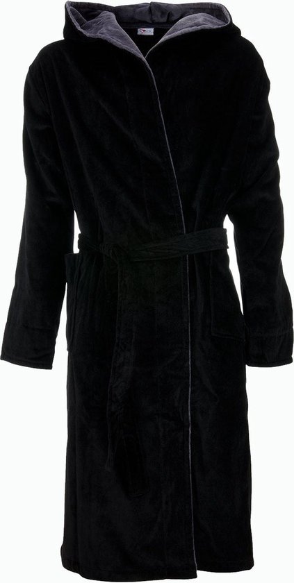 Verwachting Numeriek Zichzelf Zwarte badjas capuchon - katoen - grijze details - sauna badjas heren - M/L  | bol.com