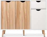 FURNIBELLA -  ladekast dressoir hout met 1 lade en 3 deuren voor woonkamer slaapkamer hal wit en naturel 90 x 30 x 73 cm
