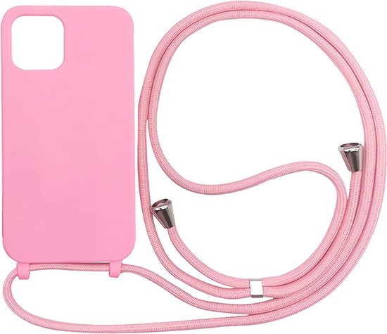 HB Hoesje Geschikt voor Apple iPhone 13 Roze - Siliconen Back Cover met Koord
