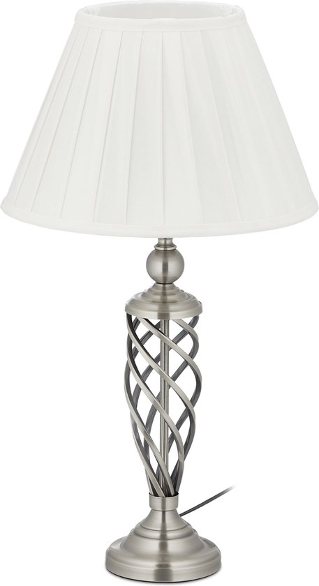 Relaxdays tafellamp antiek - schemerlamp - nachtkastlamp - E27 - nachtlamp zilver/wit