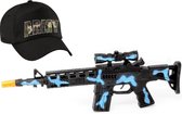 2-Delig verkleedaccessoires set leger/soldaten voor volwassenen - Bestaande uit zwart/blauw machinegeweer en army pet zwart