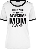 This is what an awesome mom looks like wit/zwart ringer cadeau t-shirt - dames - Moederdag / cadeau shirt M