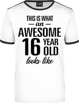 Awesome 16 year - geweldige 16 jaar wit/zwart ringer cadeau t-shirt heren -  Verjaardag cadeau 2XL