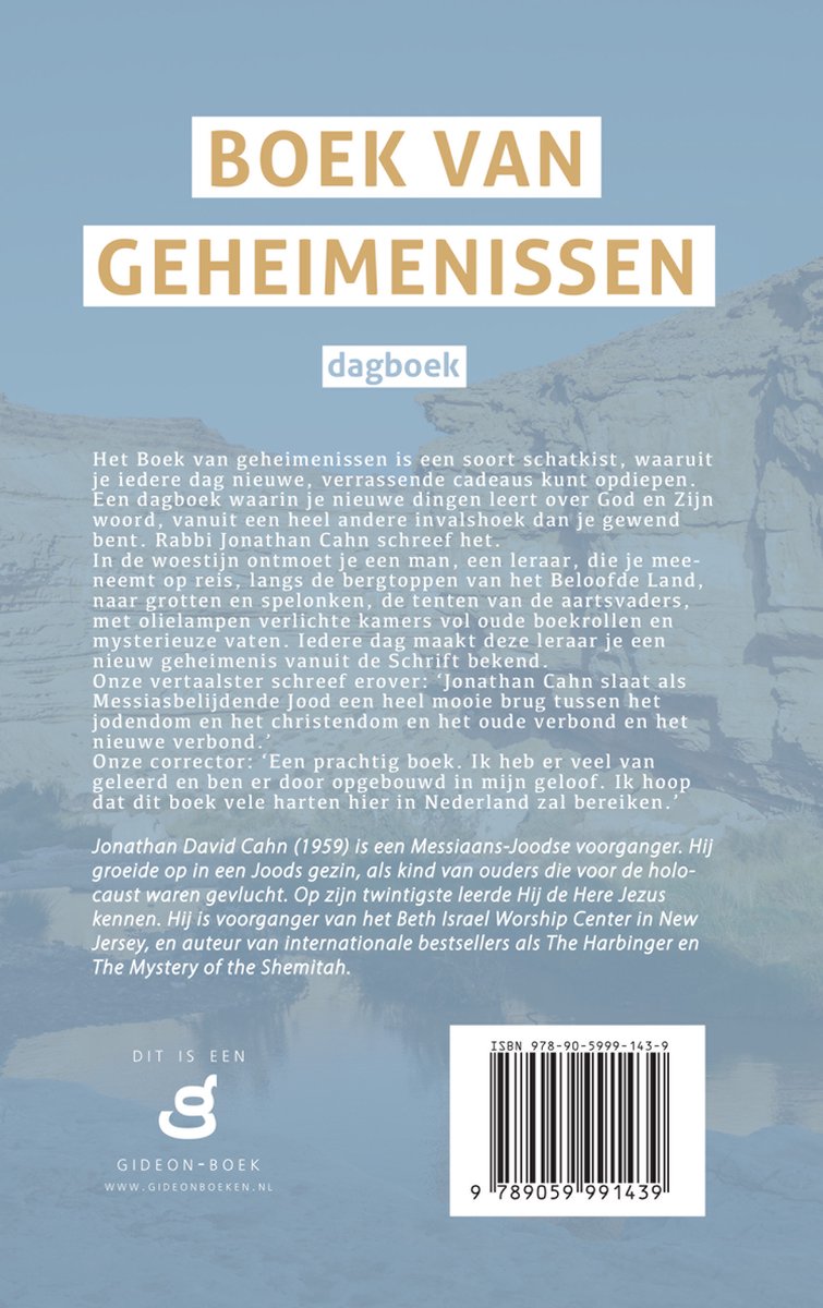 Achterkant van 'Boek van geheimenissen' dagboek. Tekst en streepjescode zichtbaar.