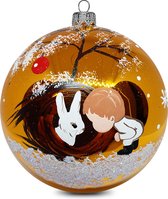 Fairy Glass - Baby met konijntje - Handbeschilderde Kerstbal - Mond geblazen glas - 8cm
