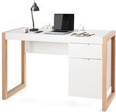Modern computer bureau, computertafel computerbureau werkstation met opbergkast, lade, stevige structuur, schrijftafel, ideaal voor thuiskantoor, 112,5 x 50 x 75 cm (Wit)