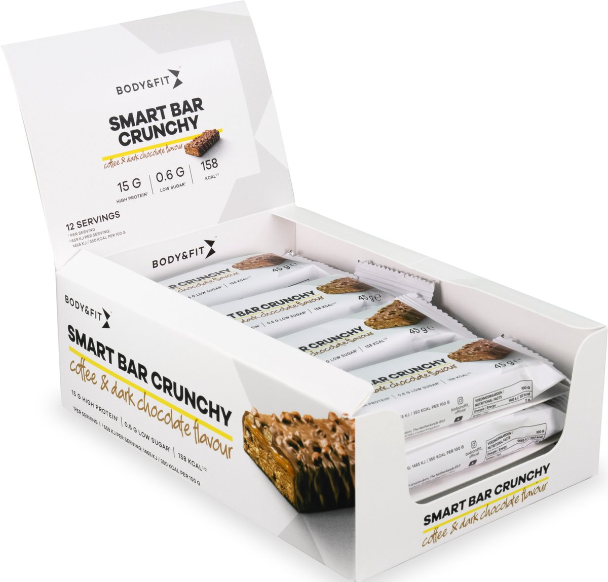 Goedkoopste Body & Fit Smart Bar Crunchy - Protein Bar - Proteine Repen - Eiwitrepen - Coffee & Dark Chocolate - (12 x 45 gram