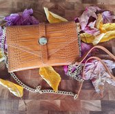 Teatro - Croco tas - crossbody bag - damestas - clutch - cognac - genuine leather - crocoprint - leder