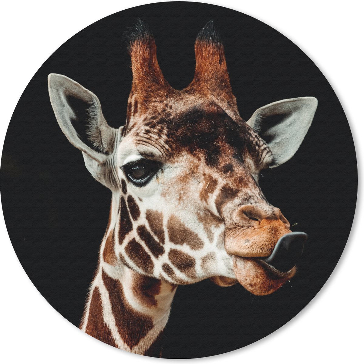 Muismat rond 50x50 cm - Mousepad Giraffe - Dieren - Zwart - Ronde muismatten