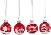 Sass & Belle - Mini - Kerstballen Retro Rood met Wit - Kerstdecoratie