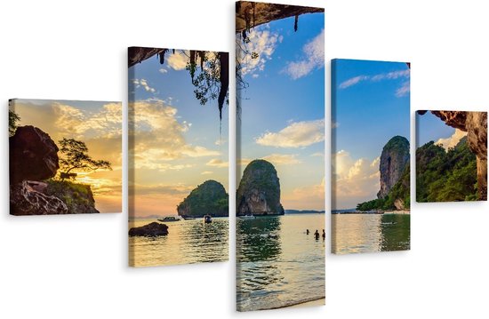 Schilderij - Strand in Thailand, 5 luik, Premium Print