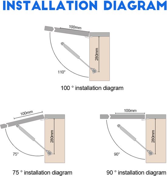 Vérin à gaz / vérin à gaz 100N - Universel - Porte ou vanne d'armoire pneumatique 100N - Zwart - Charnière pour armoires - Ressort de porte - Pompe à ressort à gaz