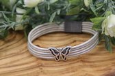Bubbels sieraden leren armband met schuifbedel vlinder wit - L9