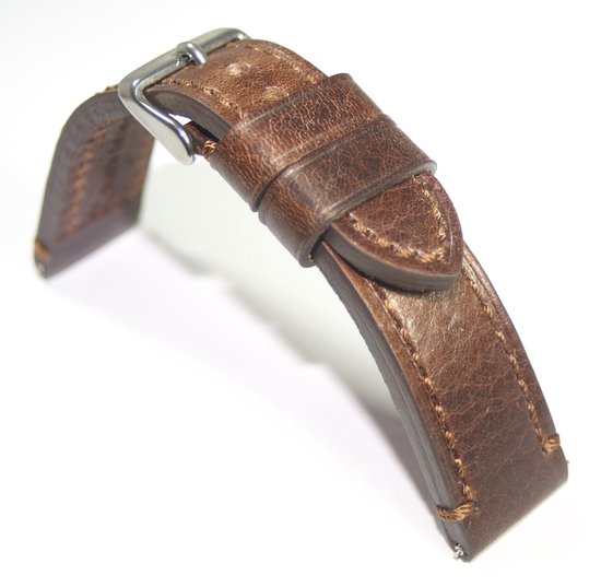 Horlogeband - Echt Leer - 20 mm - donkerbruin - gestikt - Stoer | bol.com