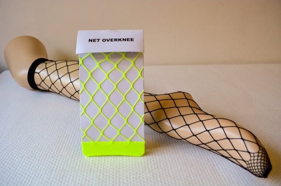 Overknees - Net kousen - Neon Geel - Neon Yellow - Fishnet Overknees - Carnaval - Feest Artikel