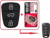 Autosleutel Rubber Pad 3 Knoppen met batterij geschikt voor Hyundai autosleutel / Hyundai Santa fe / Hyundai i10-i20-i30-X35 / Kia K2 / K5 / Rio / Kia Sportage / drukknoppen voor a