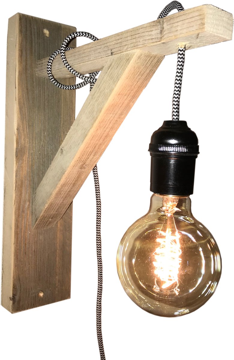 Wandlamp met schakelaar - Vintage - Steigerhout