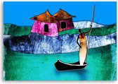 Trend24 - Canvas Schilderij - Vrouw In Een Boot - Schilderijen - Oosters - 100x70x2 cm - Groen