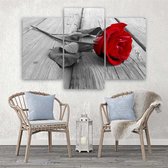 Trend24 - Canvas Schilderij - Rode Roos - Drieluik - Bloemen - 60x40x2 cm - Rood
