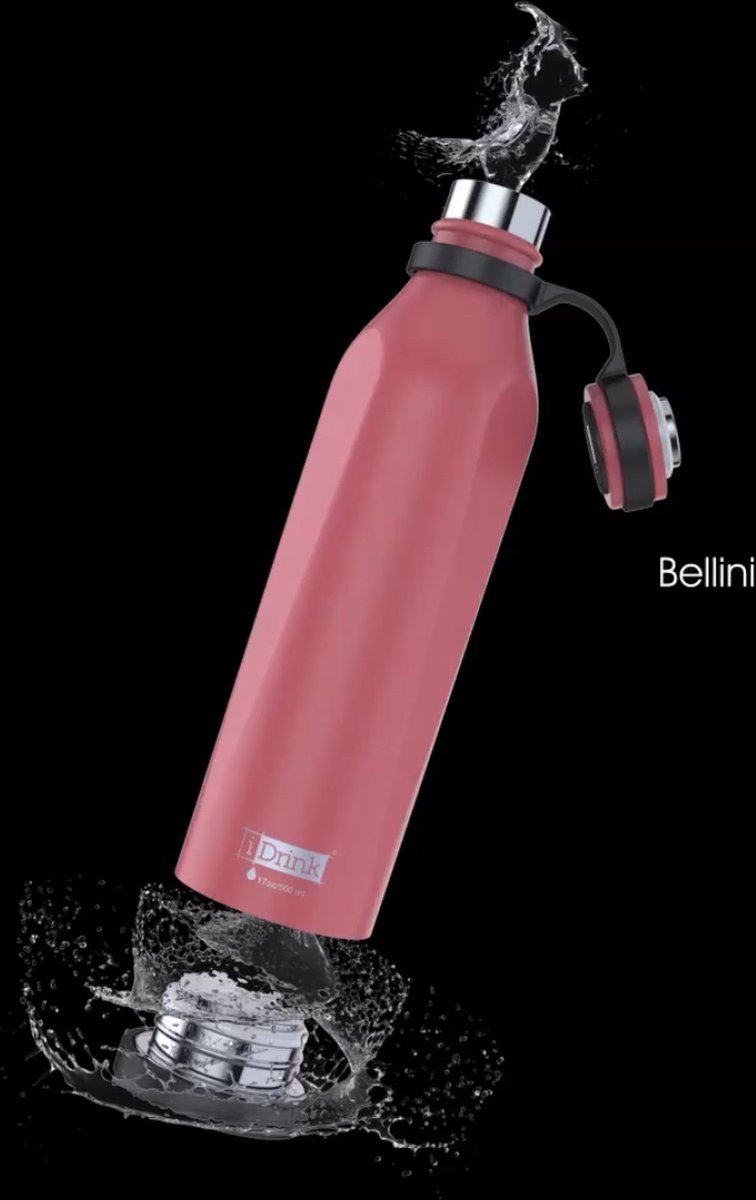 i-Drink- B-Evo - Fenicottero Bellini - roze - thermofles 500 ml - roestvrij staal - houdt warme dranken tot 12 uur warm en koude dranken tot 20 uur fris - verwijderbare bodem ideaal om binnenin schoon te maken