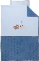 NATTOU Jim & Bob dekbedovertrek - 100 x 140 cm + Kussensloop 40x60 cm - Poplin 100% polyester - Blauw