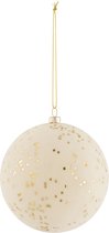 J-Line Kerstbal Stippen Plastiek Fluweel Creme/Goud Medium Set van 4 Stuks