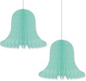 4x Mintgroene decoratie klokken/kerstklokken lampionnen 20 cm - feestversiering/kerstversiering