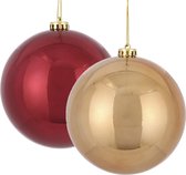 Kerstversieringen set van 2x grote kunststof kerstballen koper en rood 15 cm glans