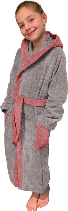 Top Towel Comfortabele badjas voor meisjes, badjas voor kinderen, 100% katoen, badstof, 450 g, 6 tot 8 jaar, roze
