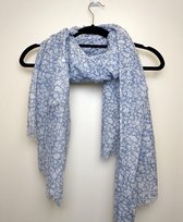 Dames sjaal Isabella gebloemd motief blauw wit