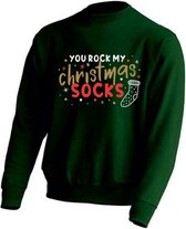 DAMES Kerst sweater - YOU ROCK MY CHRISTMAS SOCKS - kersttrui - GROEN- large -Unisex