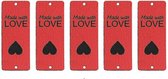 5 luxe PU lederen labels - Made with Love - Rood - Handgemaakt label set 5 stuks - 5 X 2 CM - vouwbaar