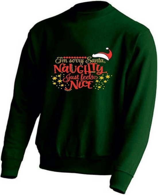 Kerst sweater - SORRY SANTA NAUGHTY JUST FEELS NICE - kersttrui - GROEN - large -Unisex