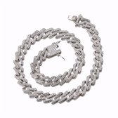 ICYBOY 18K Massieve Cuban Heren Ketting Verguld Zilver [Silver-PLATED] [ICED OUT] [20INCH - 50CM] - Chain Necklace