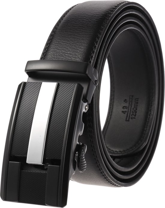 Lederen Riem Heren,KEMISANT Automatische Gesp Ratel Riem Met Gesp van Zinklegering,Op Maat Knippen(Zwart,105cm/28-34taille aanpassing