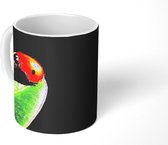 Mok - Lieveheersbeest blad zwarte achtergrond - 350 ML - Beker
