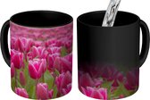Magische Mok - Foto op Warmte Mok - Roze tulpen en windmolen - 350 ML