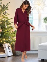 Damesbadjas - Maat : XL - Bourgondie - Kimono-stijl, Lang, Gebreid, Zacht en Casual om in te loungen