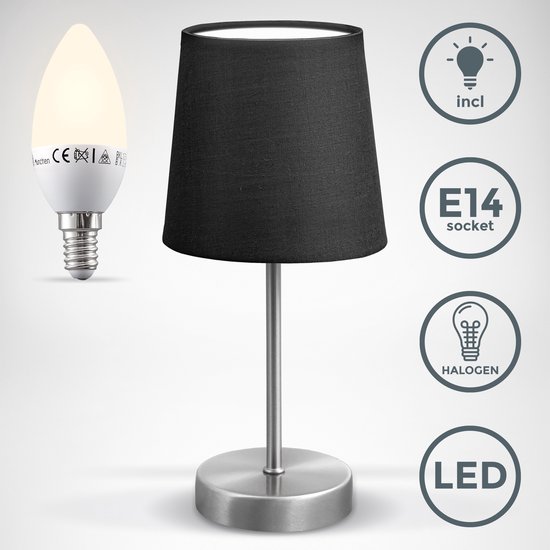BK Licht - Lampe de table Smart - noir - design classique - pour une utilisation en intérieur - lampe de chevet WiFi - tissu - avec source lumineuse intelligente E14