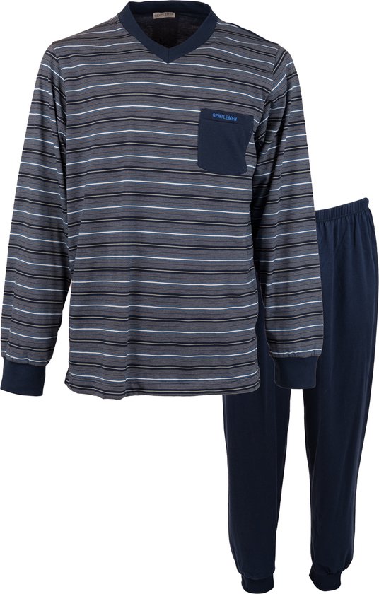 Gentlemen heren pyjama | MAAT M | Streep marine/wit | V-hals