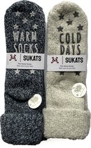 Sukats® Huissokken - Homesocks - 2 Paar - Maat 43-46 - Donkerblauw/Grijs - Wollen Sokken - Heren Huissokken